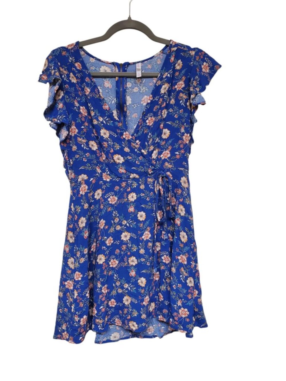 Xhilaration Junior's Blue Floral Y2K Style Faux Wrap Above Knee Dress Size‎ S